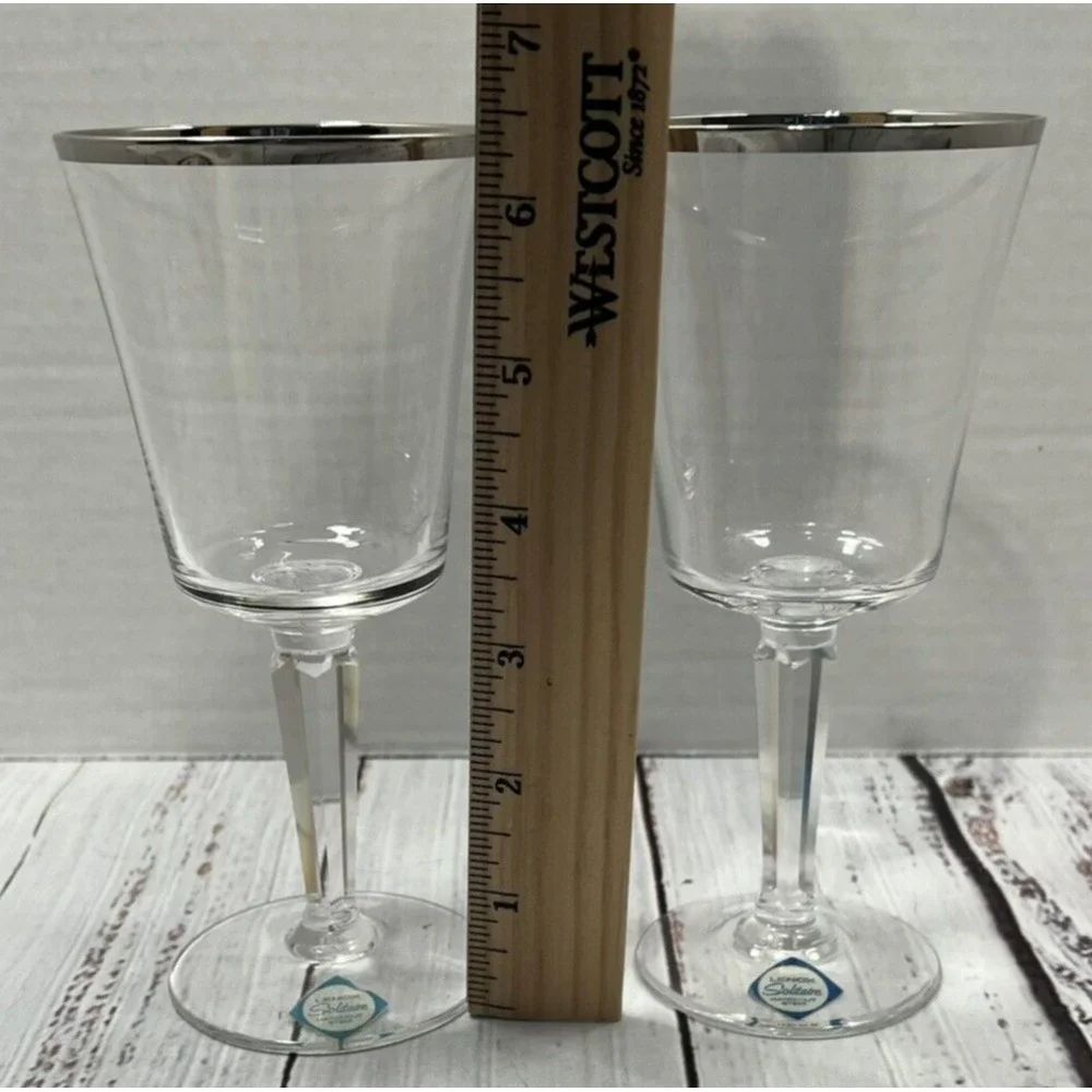 Vintage Lenox Solitaire Platinum Trim Wine Glass USA Replacement Set of 2 Clear
